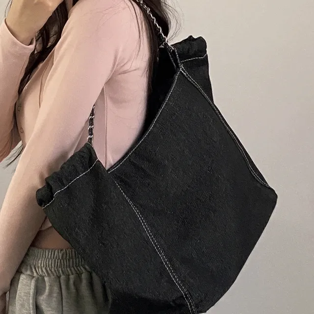엘빈 빅 스티치 데님 청 체인 보부상 숄더백 가방