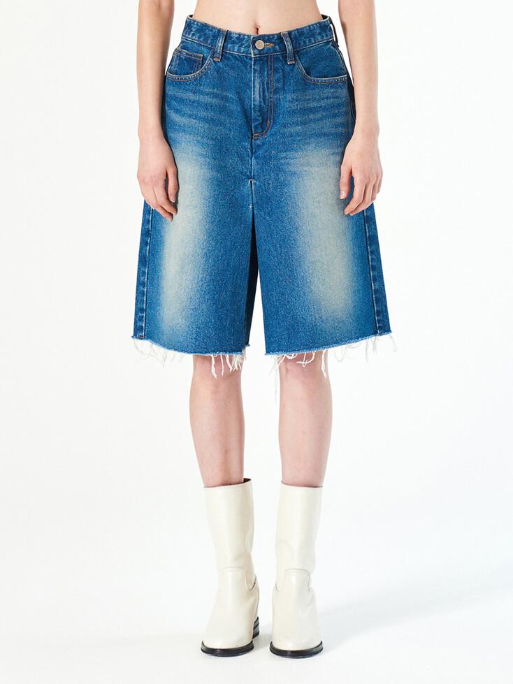 DENIM WRAP SKIRT SHORTS (dark blue)
