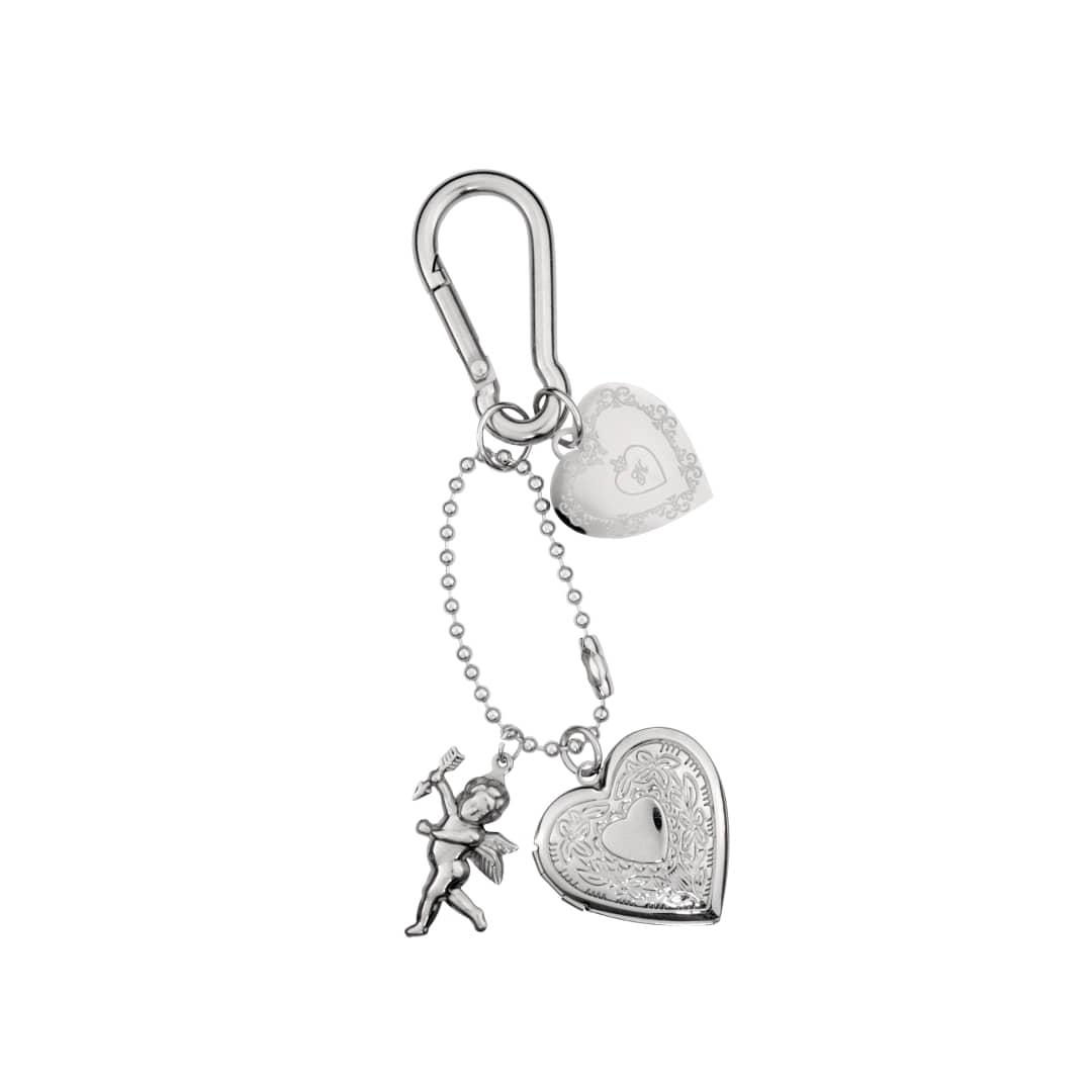 cupid heart keyring-silver