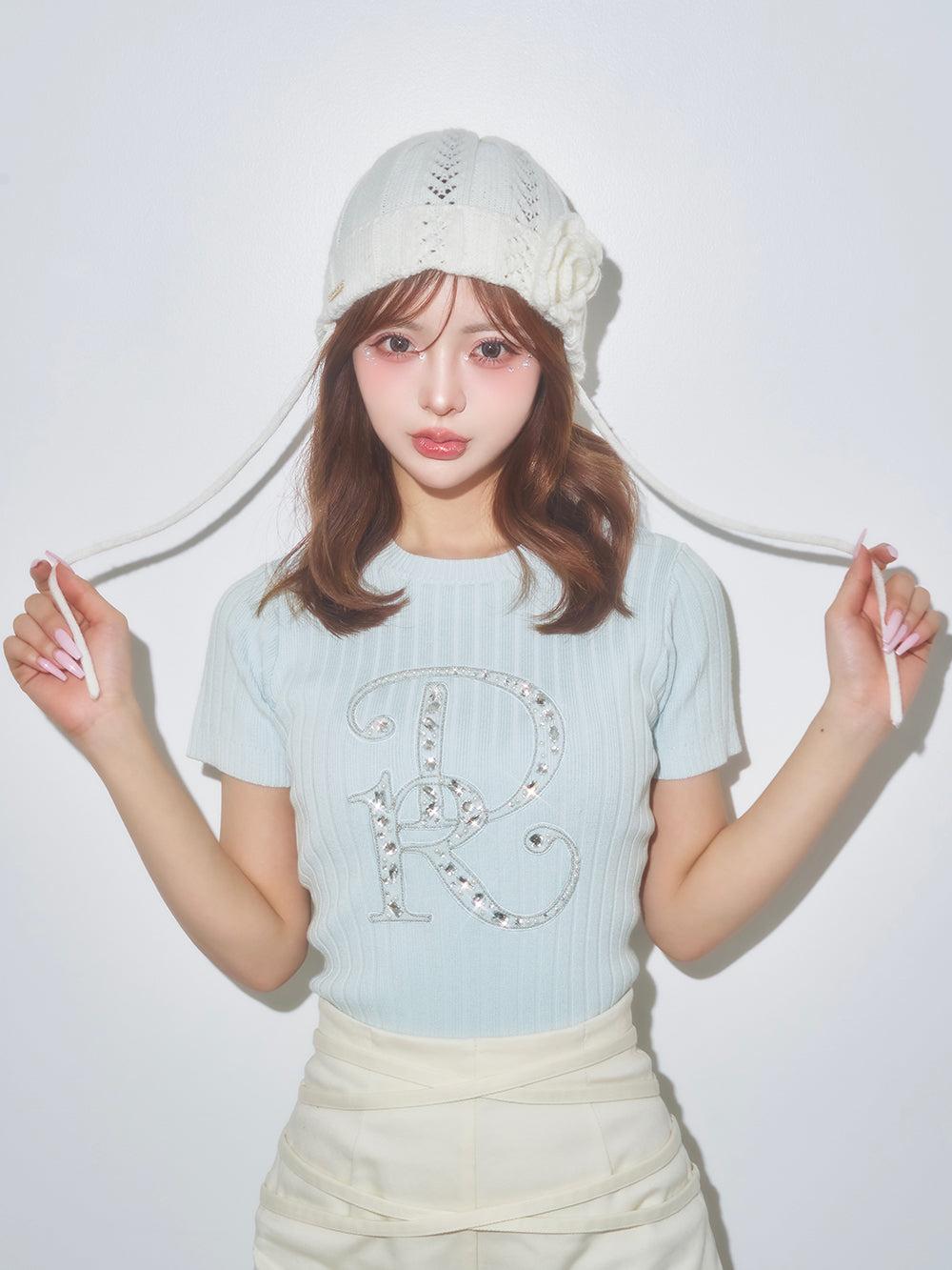 DRビジューリブニットトップス