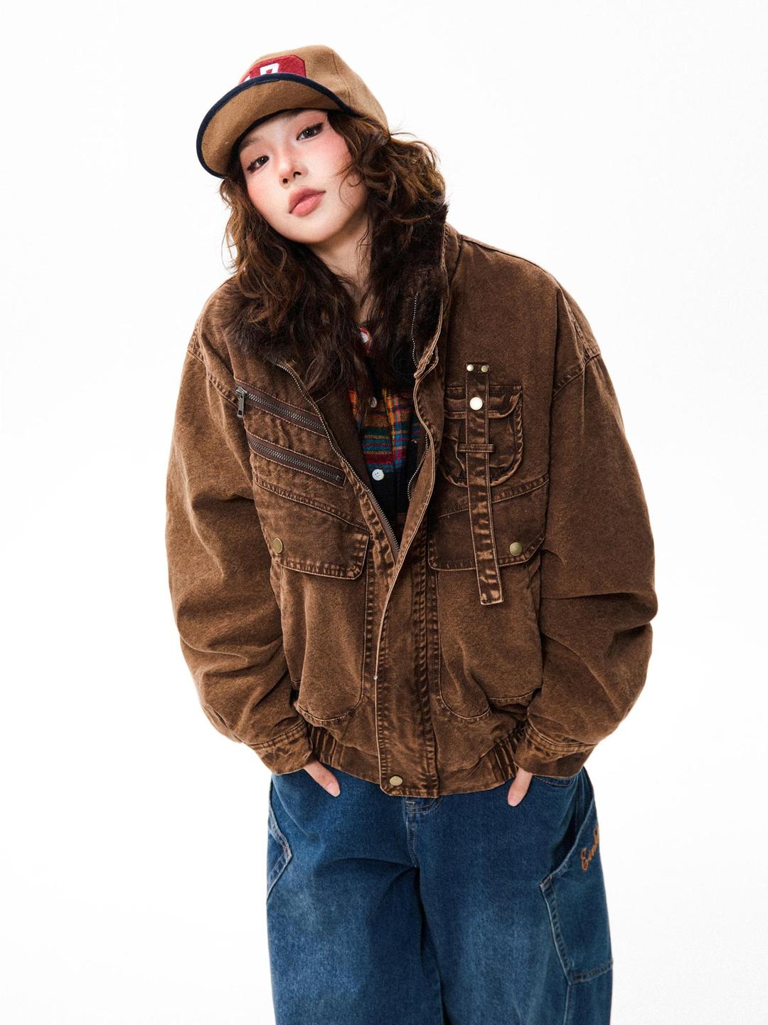 여성 겨울 보라색 패딩 데님 자켓 두꺼운 보온 아우터 따뜻한 디자인