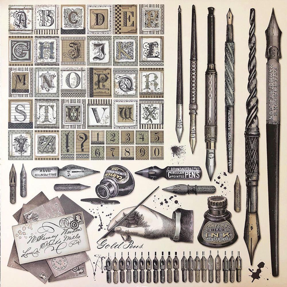 빈티지다꾸 정크저널 흑백 펜 알파벳 스티커 19매 1종
