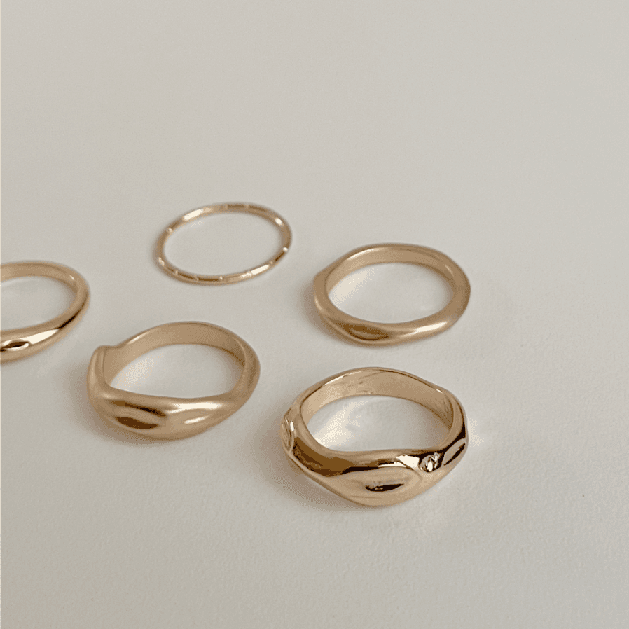 [5 set] 무광 볼드 심플 반지 세트  / 2 color / 유광 데일리 레이어드