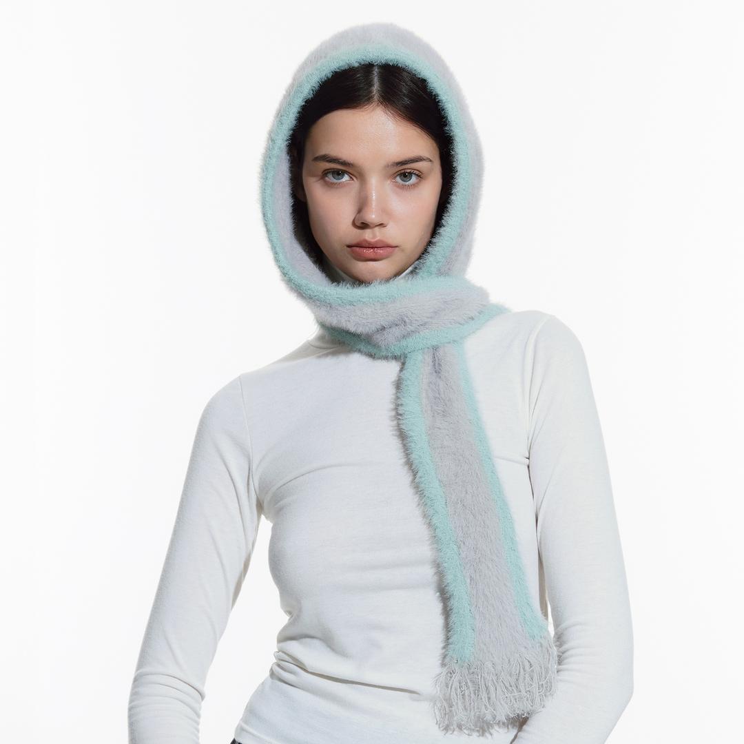 헤어리 니트 바라클라바 머플러 그레이