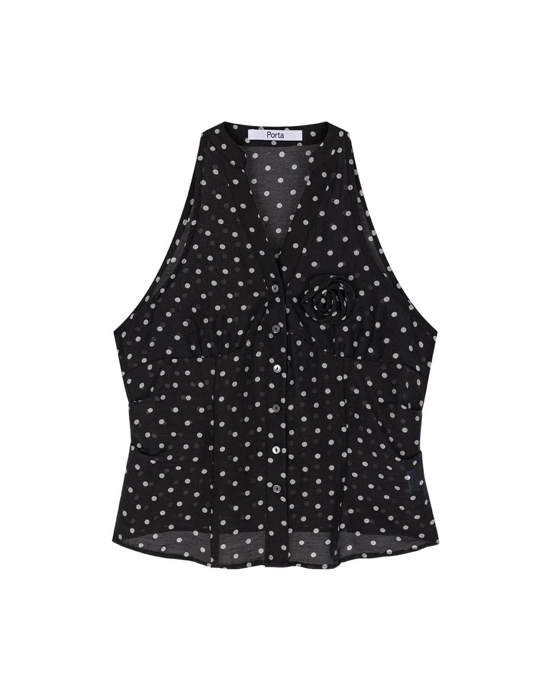 DOT SLEEVELESS SHIRT, BLACK
