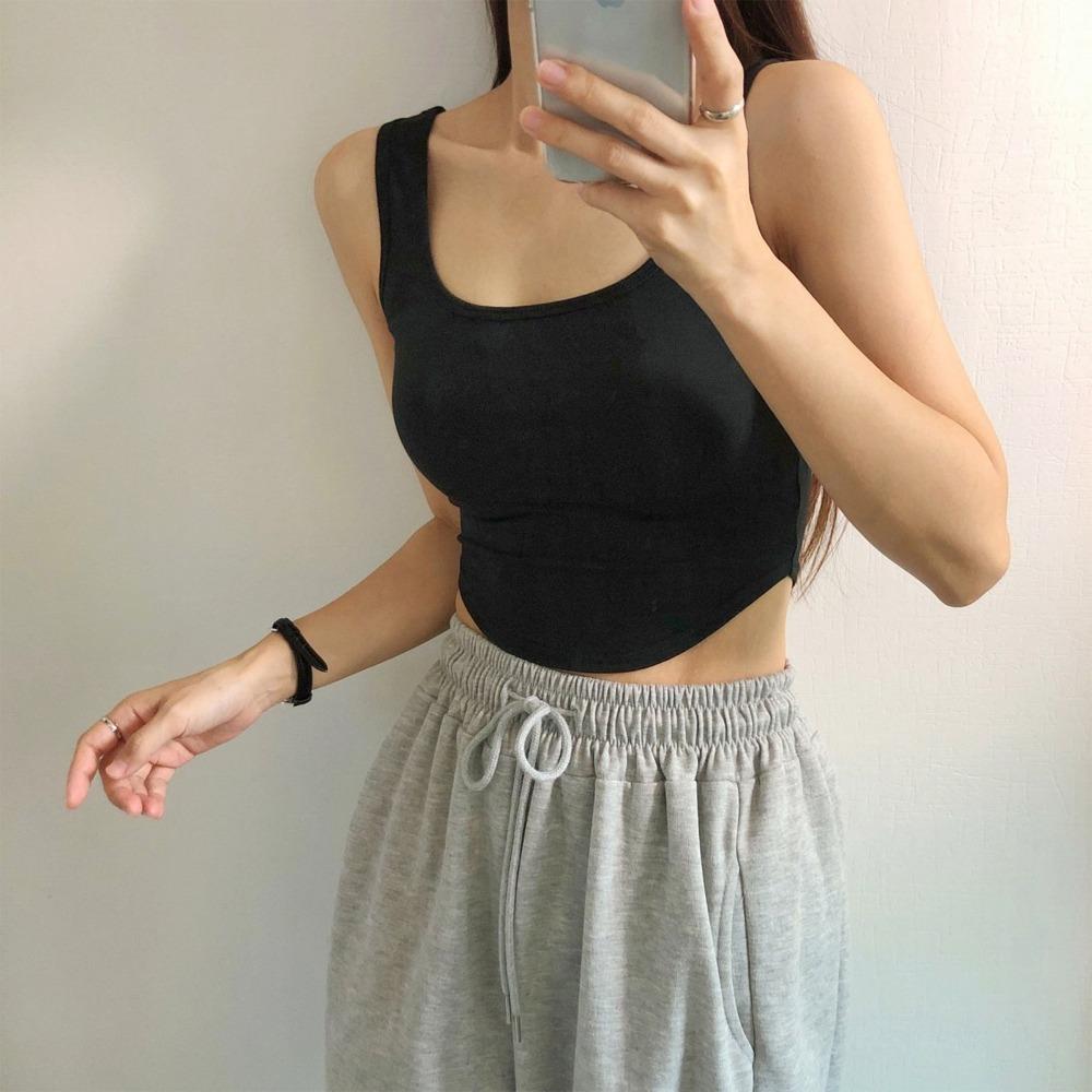 U넥 탱크탑 모달 크롭 나시 티셔츠