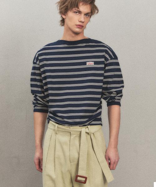 MULTI STRIPE BOAT NECK T-SHIRT NAVY