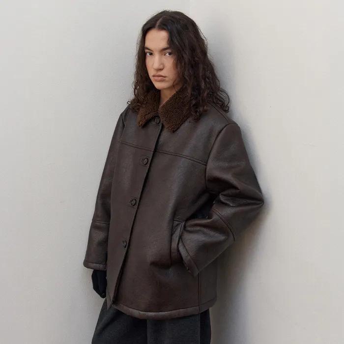 Leather Shearing Coat - Dark Brown