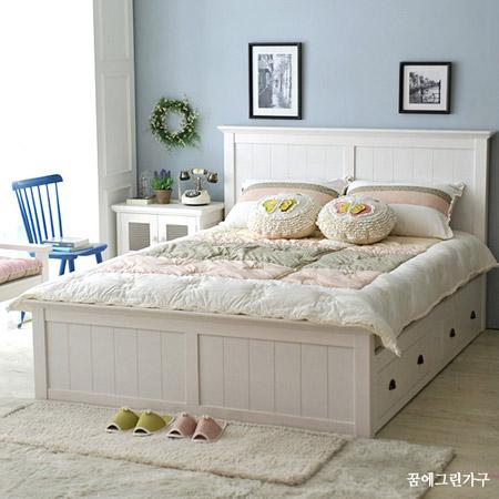 꿈에그린)우드스토리서랍형Q침대(큰서랍2개)