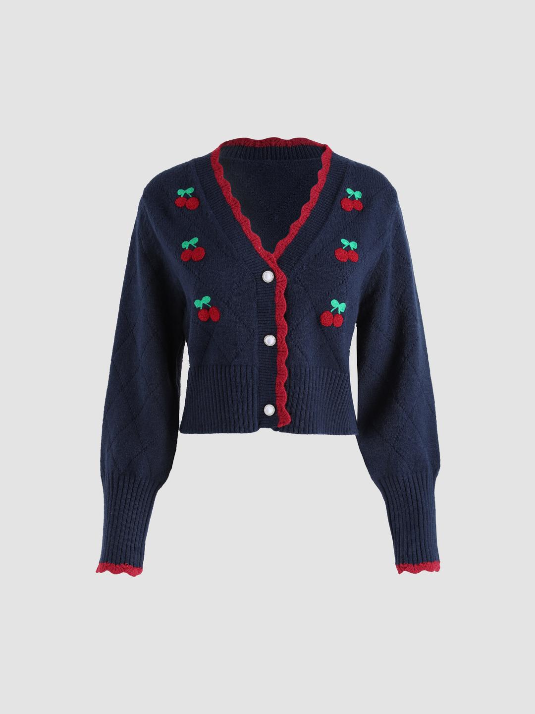 Cherry Decorated Lace Cardigan
