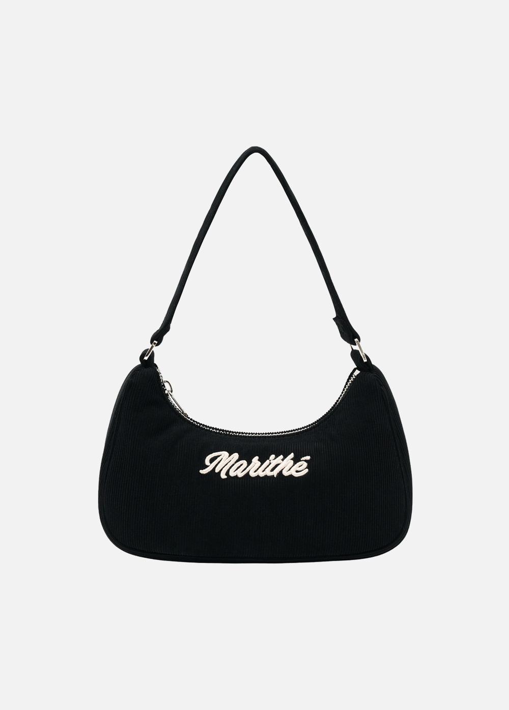 EMBROIDERY LOGO CORDUROY SHOULDER BAG black
