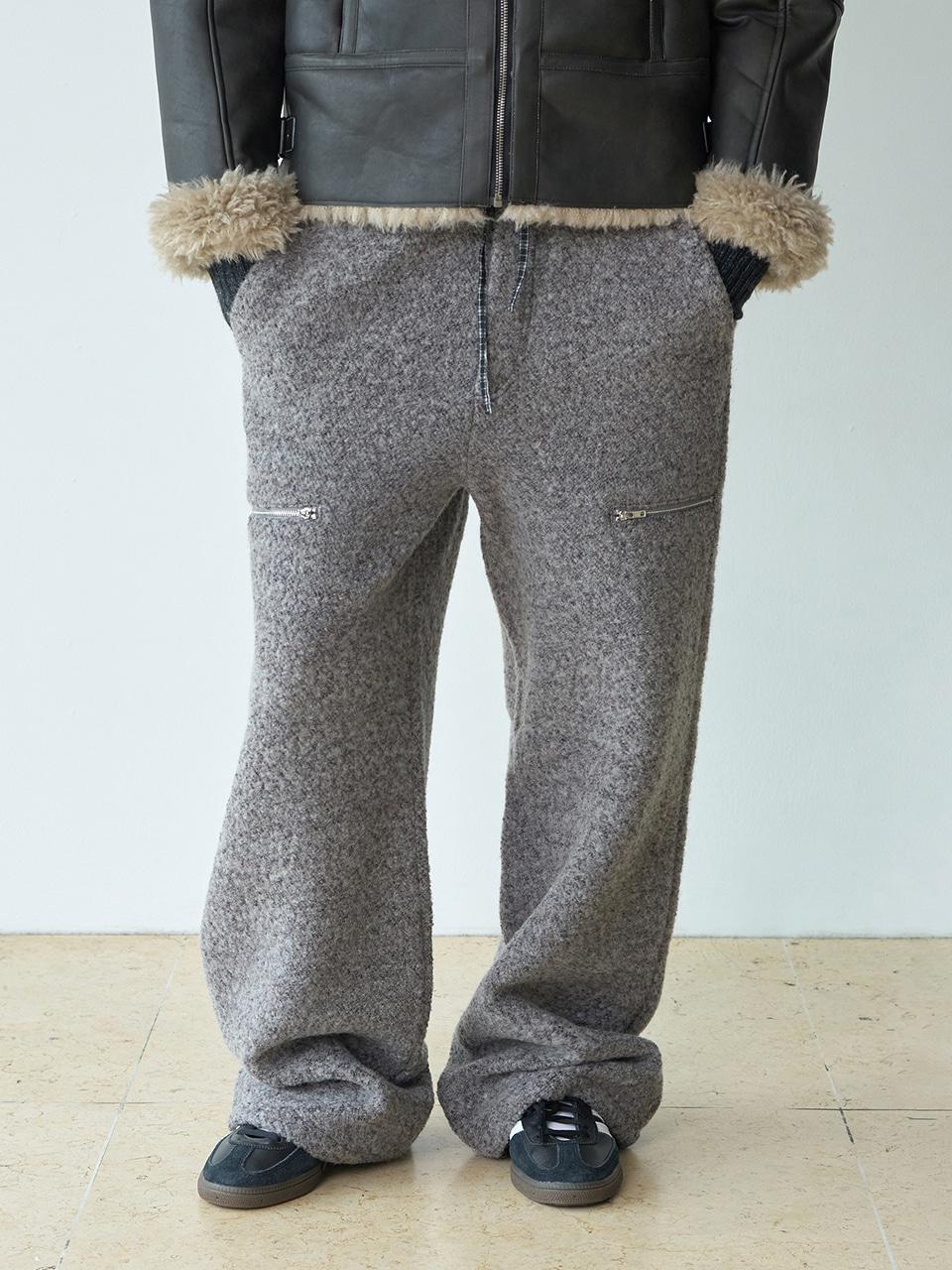 Boucle Zipper Trousers [Melange Gray]