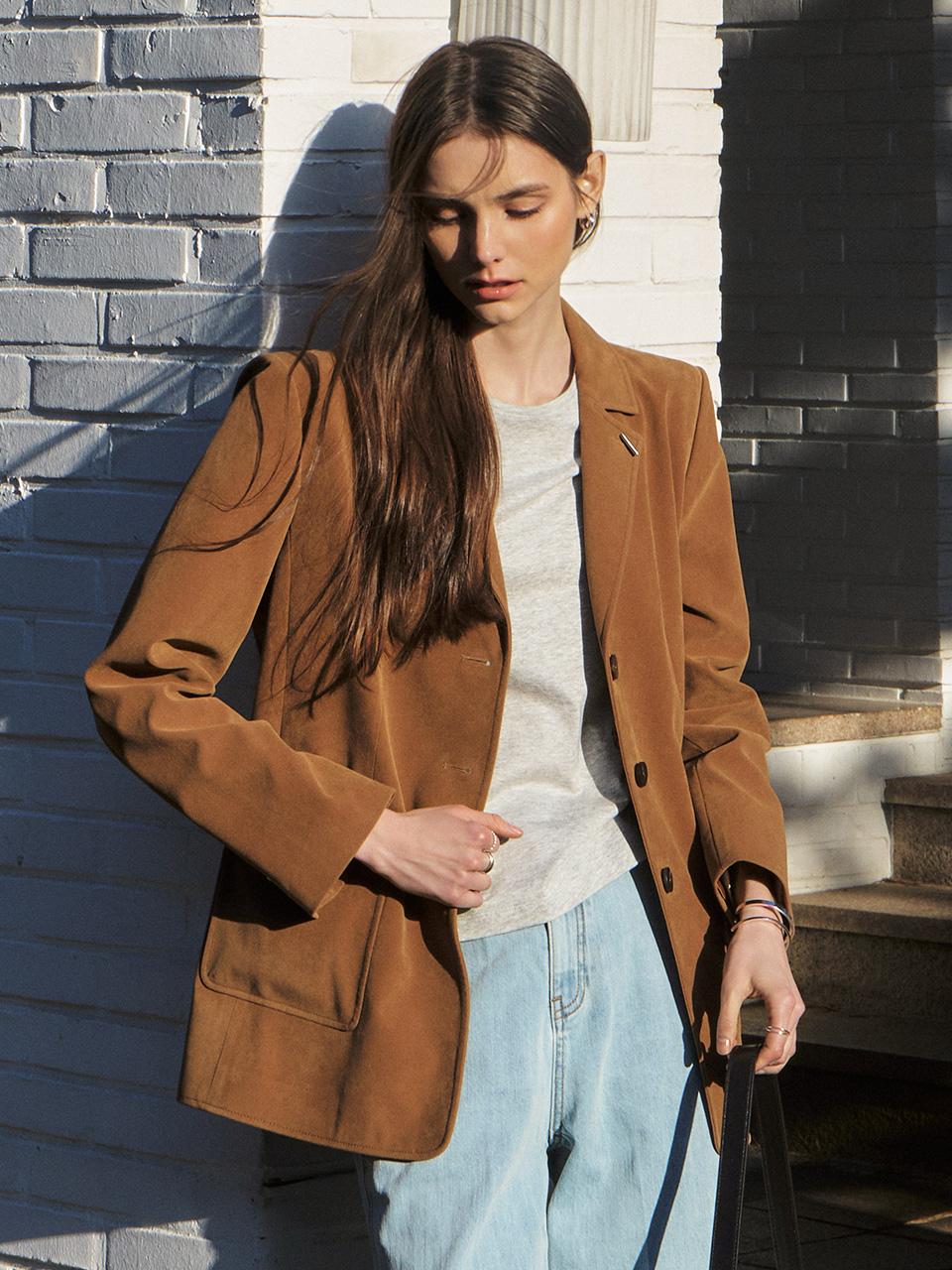 스웨이드 오버사이즈 블레이저 자켓_CAMEL