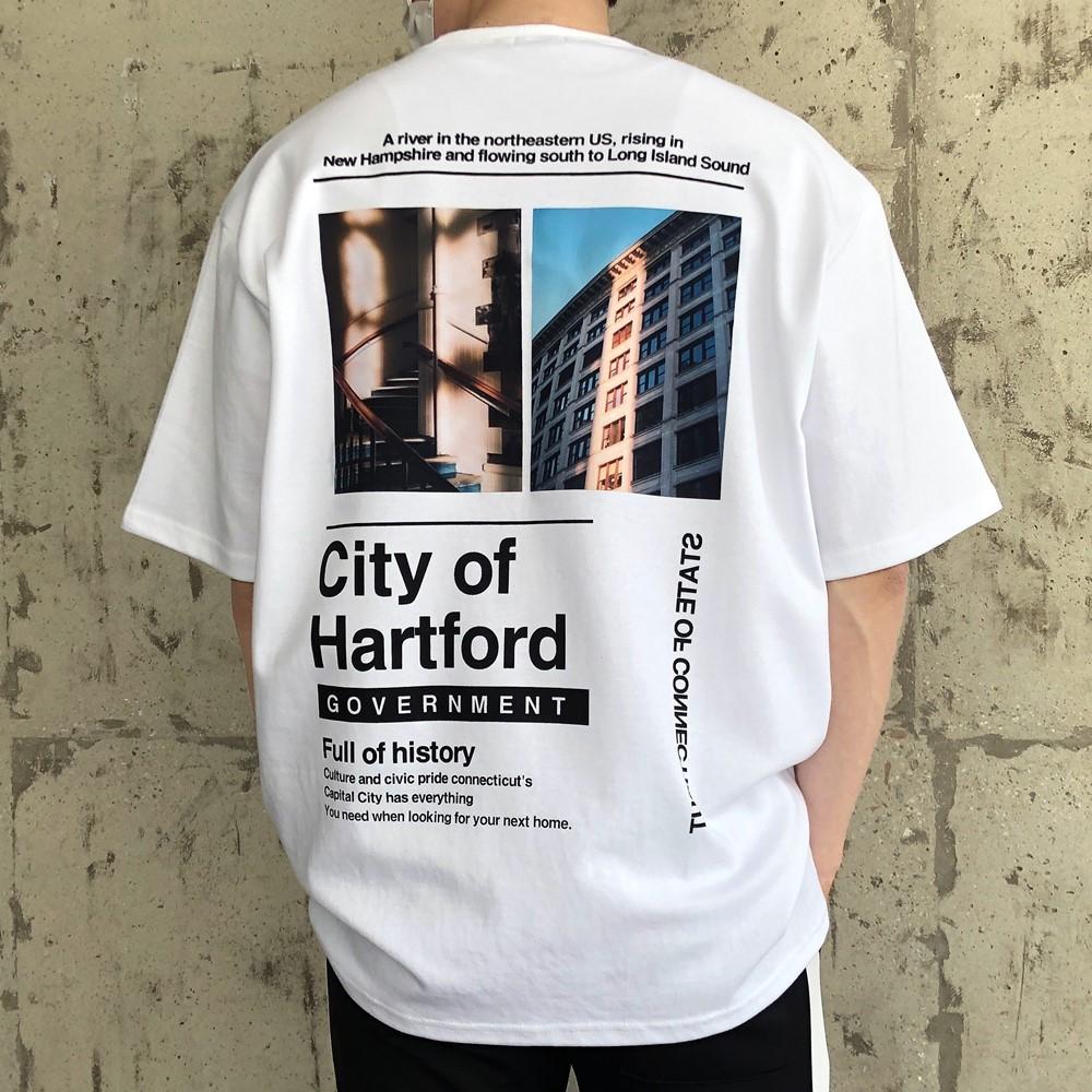 HARTFORD 반팔 오버핏 프린팅 여름 10대 20대 빅사이즈 스트릿 티셔츠 검정 흰색