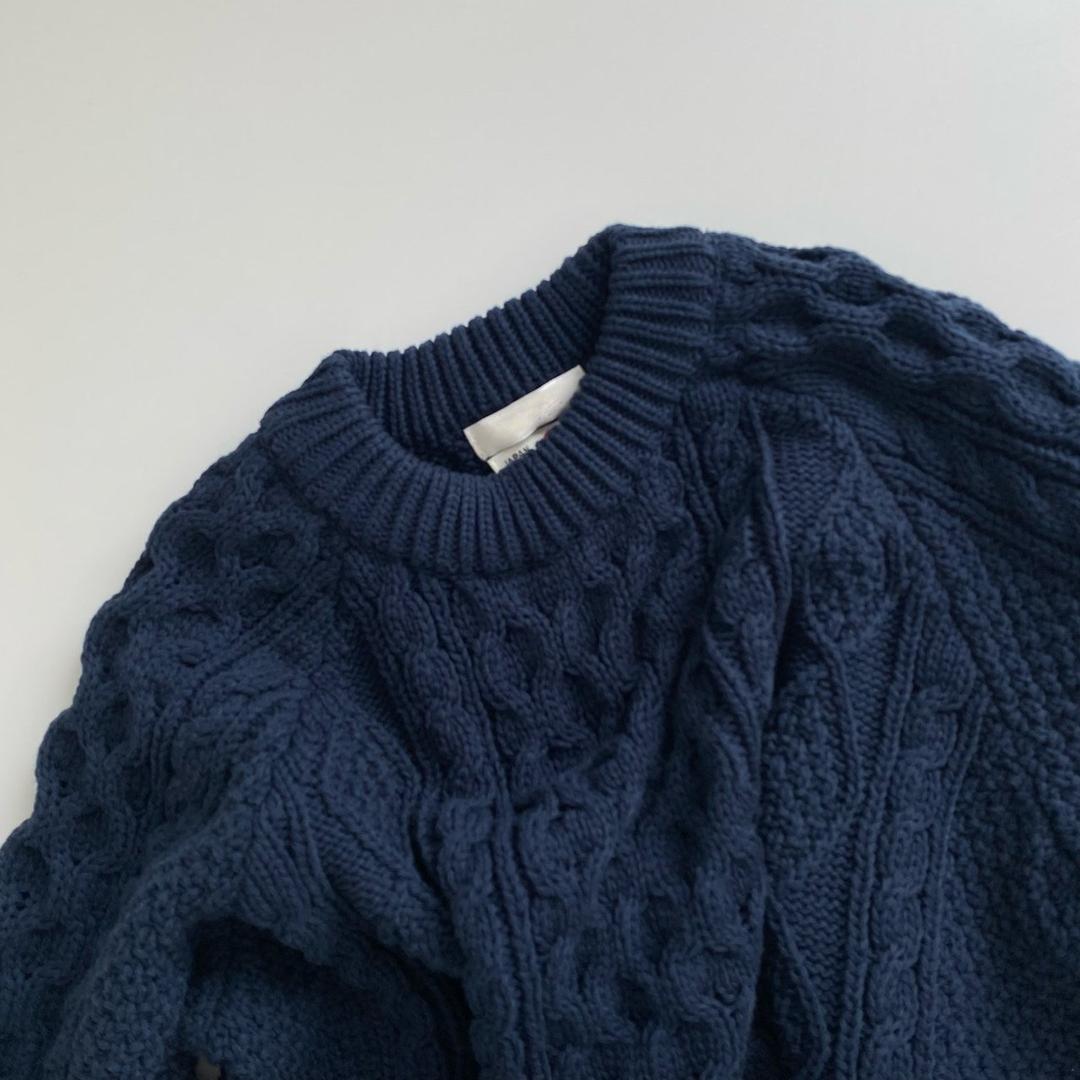 아란 니트 스웨터 Vintage Navy