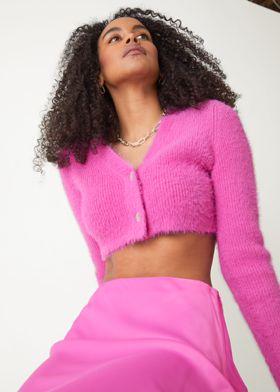 크롭 퍼지 가디건