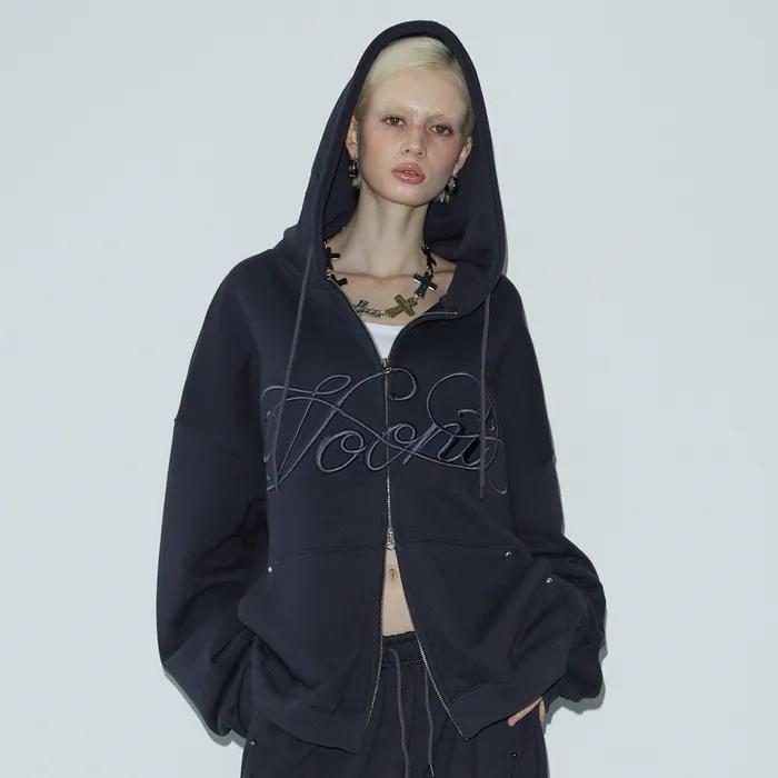 Lettering Embroidery Zip-up (CHARCOAL)