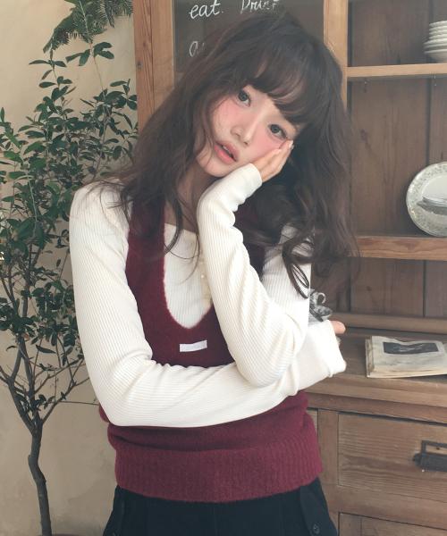 레터즈 헤어리 뷔스티에 울 니트 ( 딥레드 )