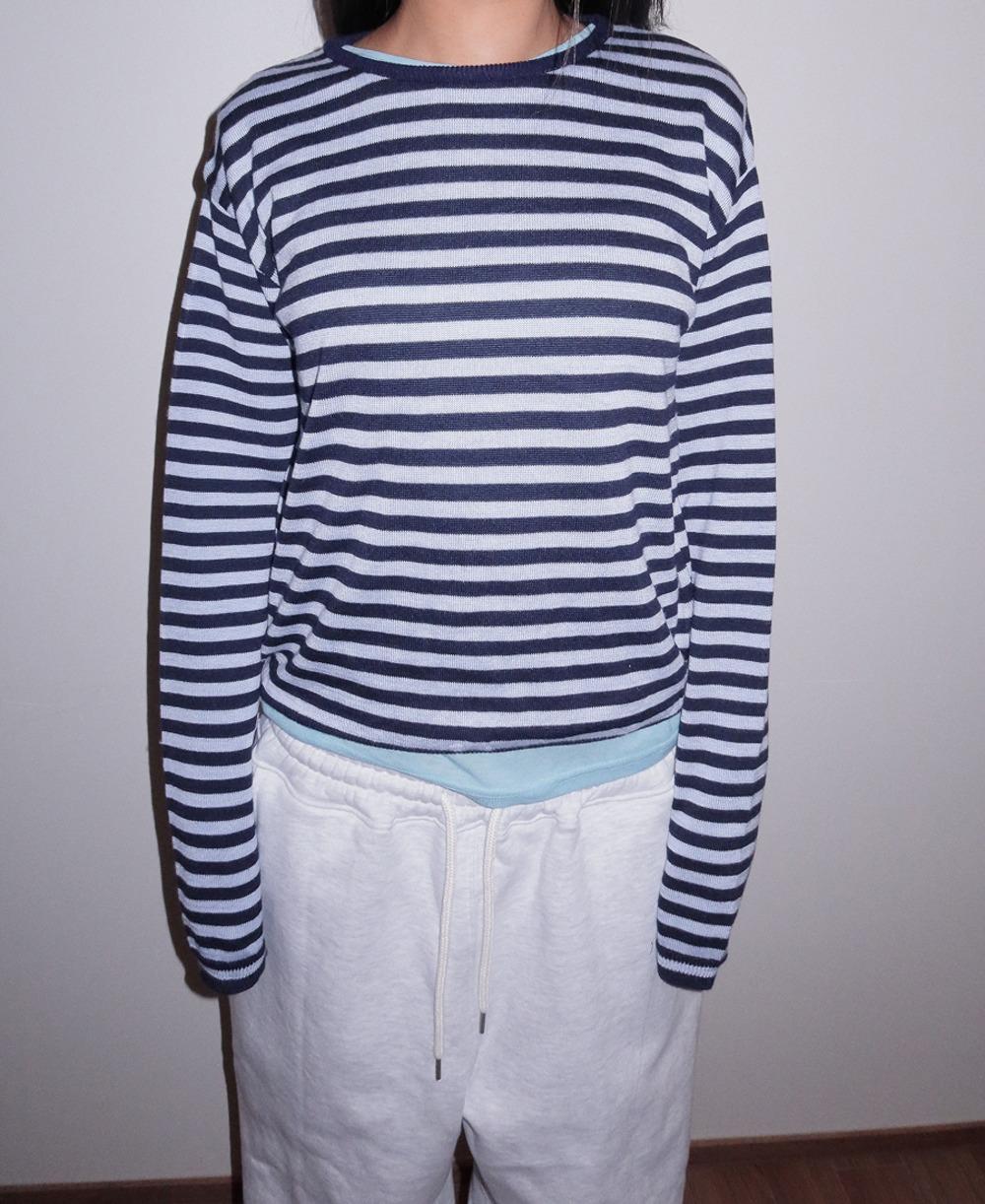 샘 스트라이프 라운드 니트