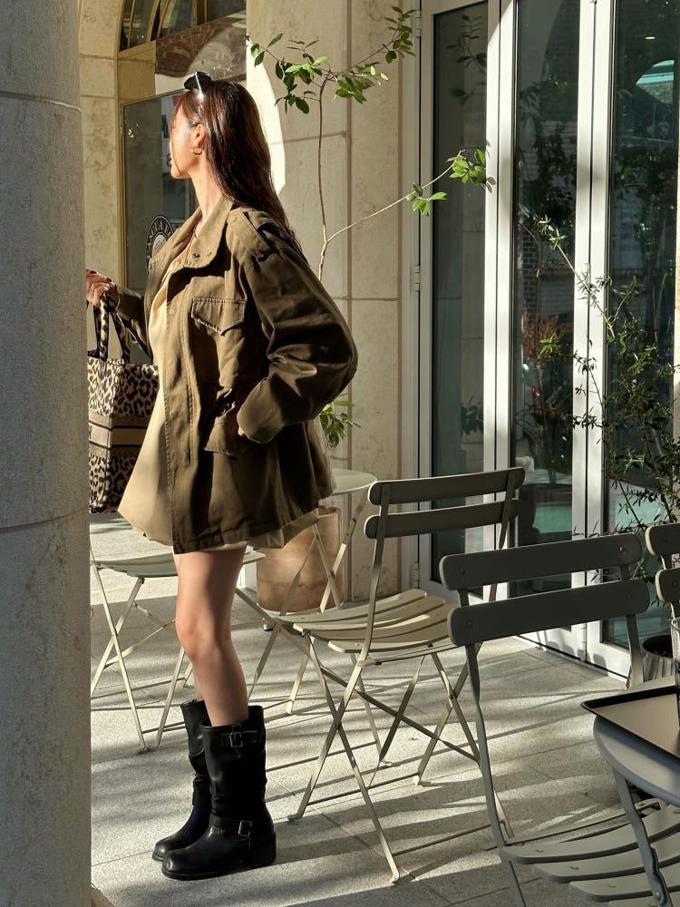 (카키당일발송)사파리 빈티지 야상 점퍼 2color 루즈핏 허리스트링 야상자켓 가을 하이넥 오버 캐주얼