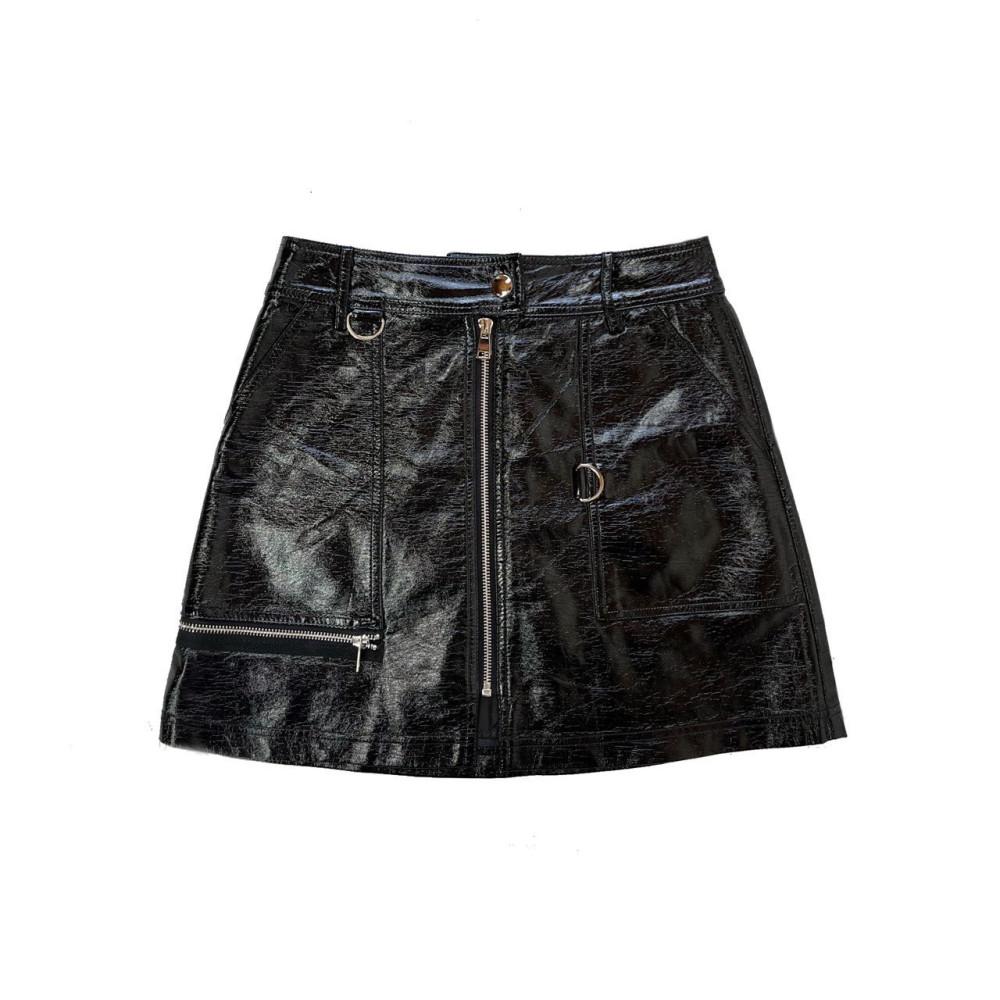 [중고] 빈티지 블랙 레더 지퍼 스커트 가죽