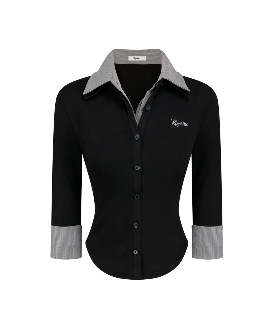 (9/26 Pre-Order) Double Collar Slim Shirts Black
