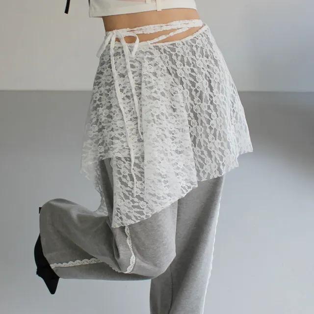 (2color) 언발란스 레이스 망사 레이어드 미니 랩 스커트
