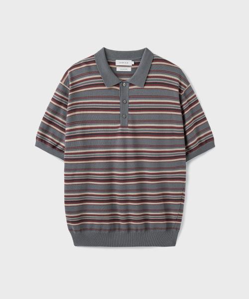 HARD TWIST GATHERWELL STRIPE POLO KNIT [GARNET GRAY]