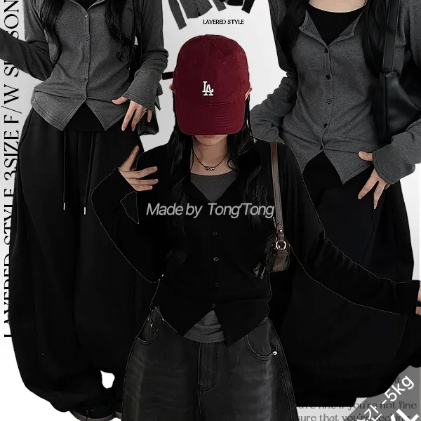 봄까지쭉! 레이어드 일체형 배색 가디건 [빅사이즈/통통제작]