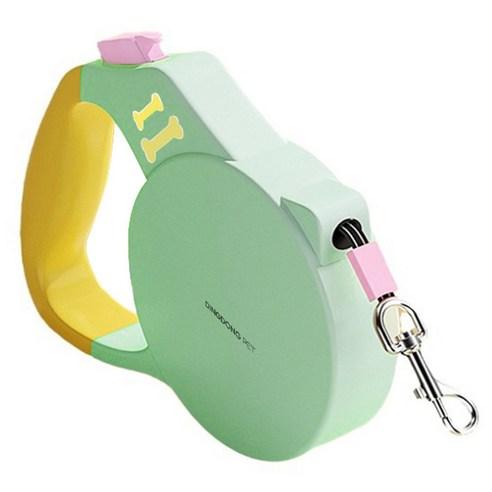 딩동펫 반려동물 파스텔 라운드 원터치 반사 자동 리드줄, 옐로우그린, 5m, 1개