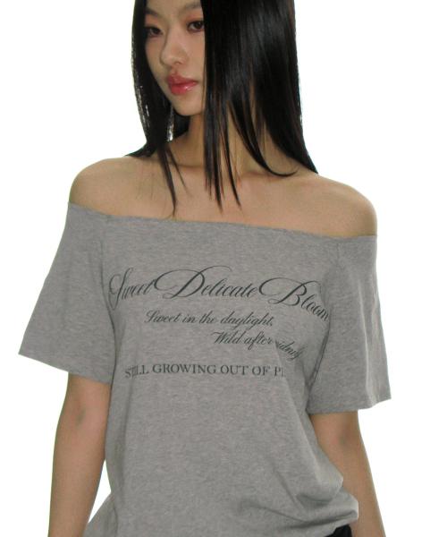 로우컷 레터링 오프숄더 탑_멜란지 그레이