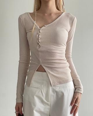 unbalance button slit tee (3color)