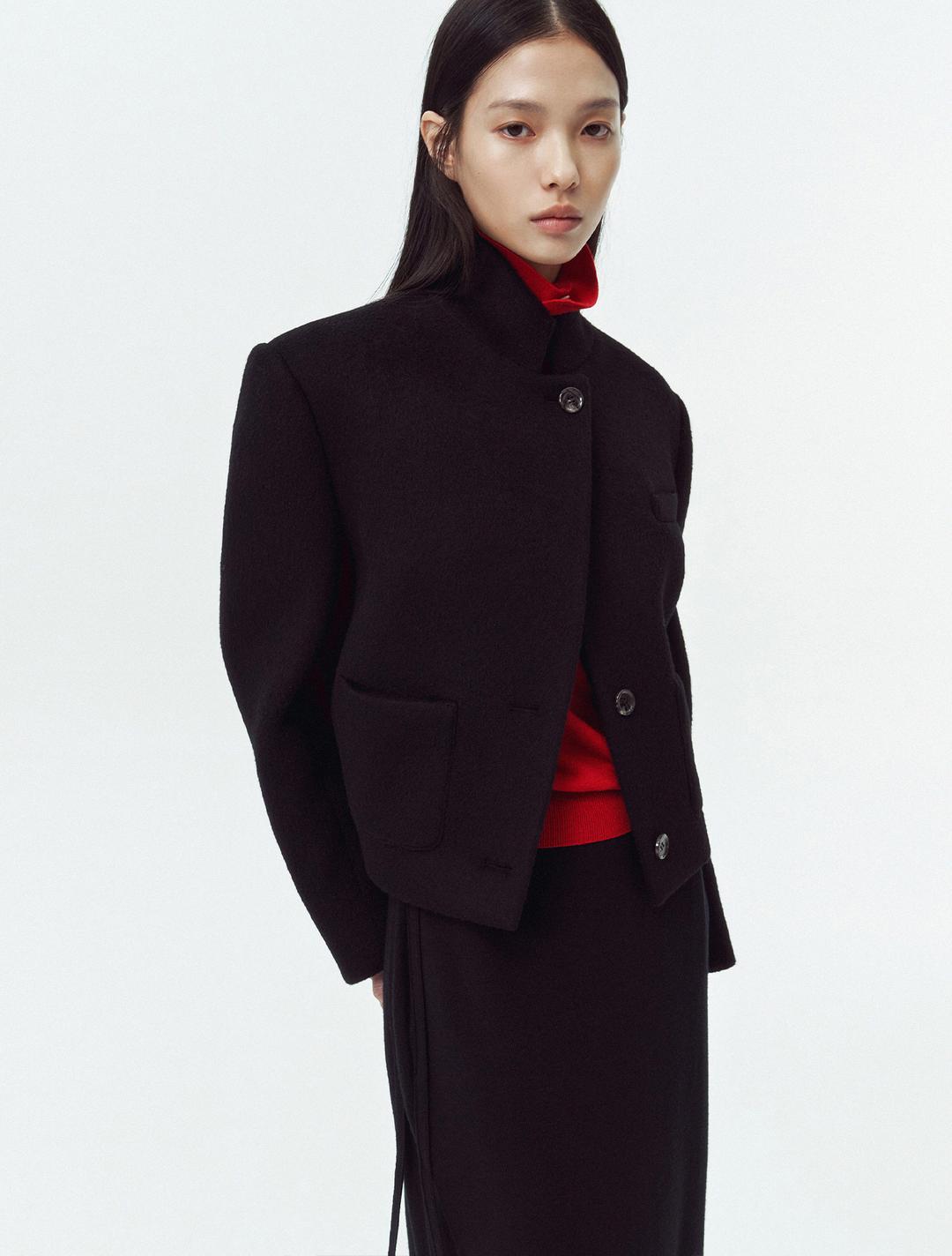 알파카 하이넥 크롭 재킷 (블랙)