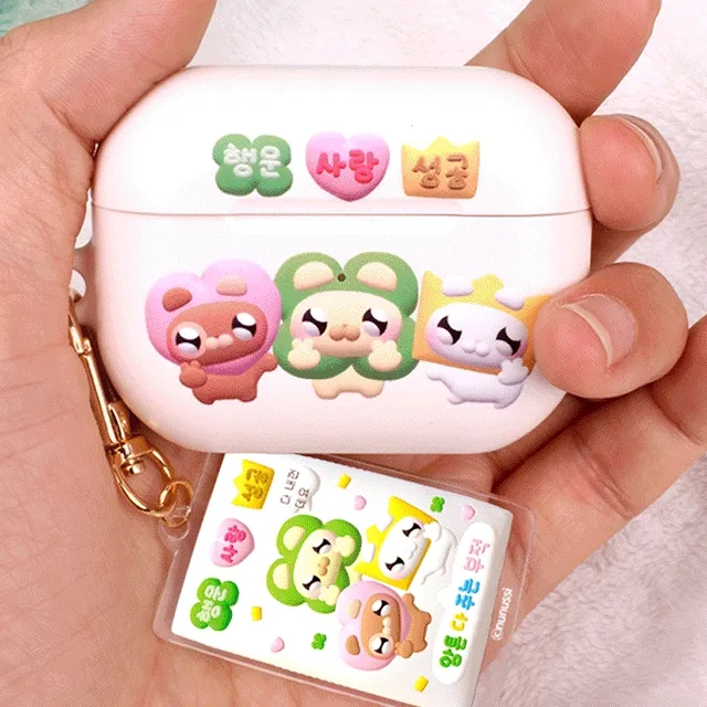 ✨파격귀여움✨누누씨 토끼 덕춘 덕희 덕자 에어팟 3 2 1 / 프로 2세대 하드 케이스 + 아크릴 나락 부적 악 깡 키링 세트