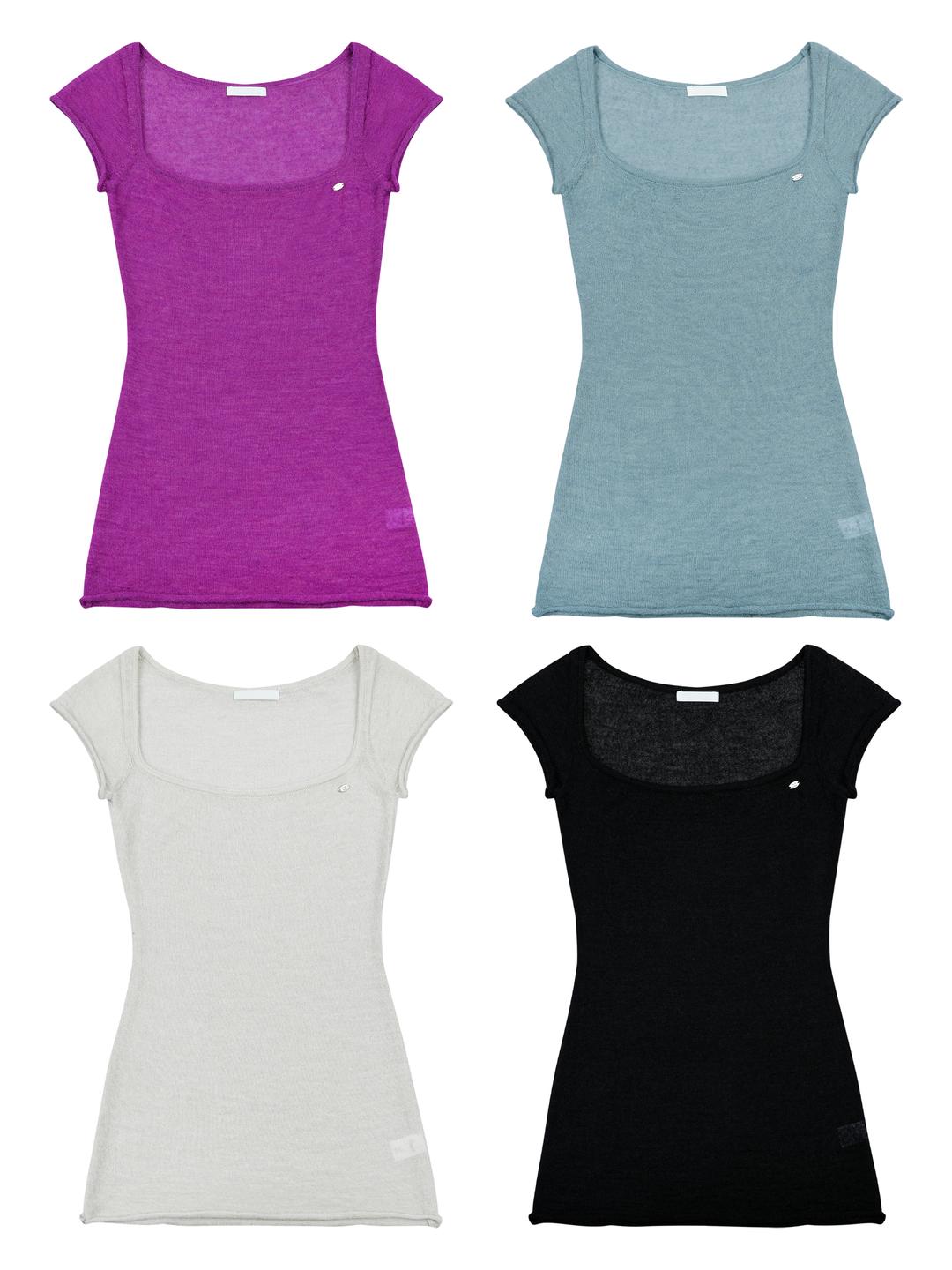 Retro Deep Square-Neck Knit T