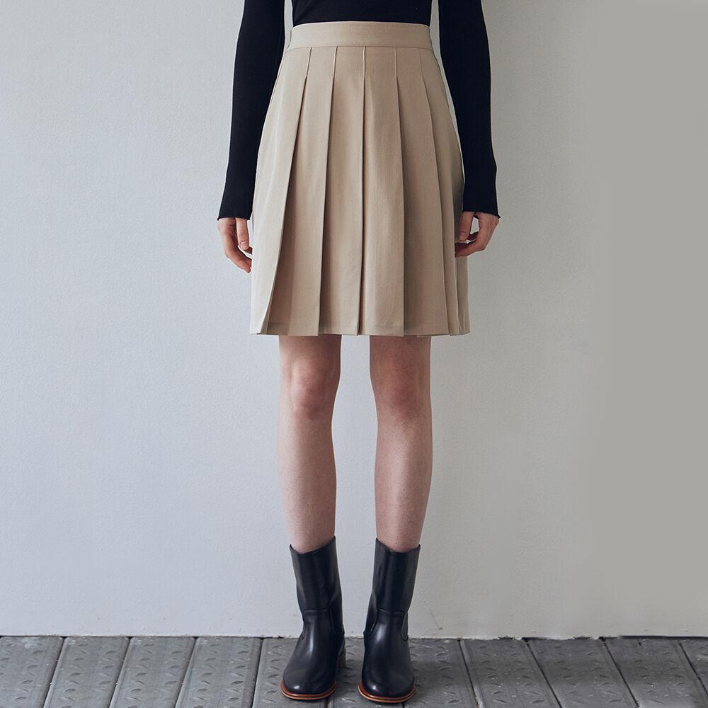 HALF BANDING PLEATS SKIRT_LIGHT BEIGE