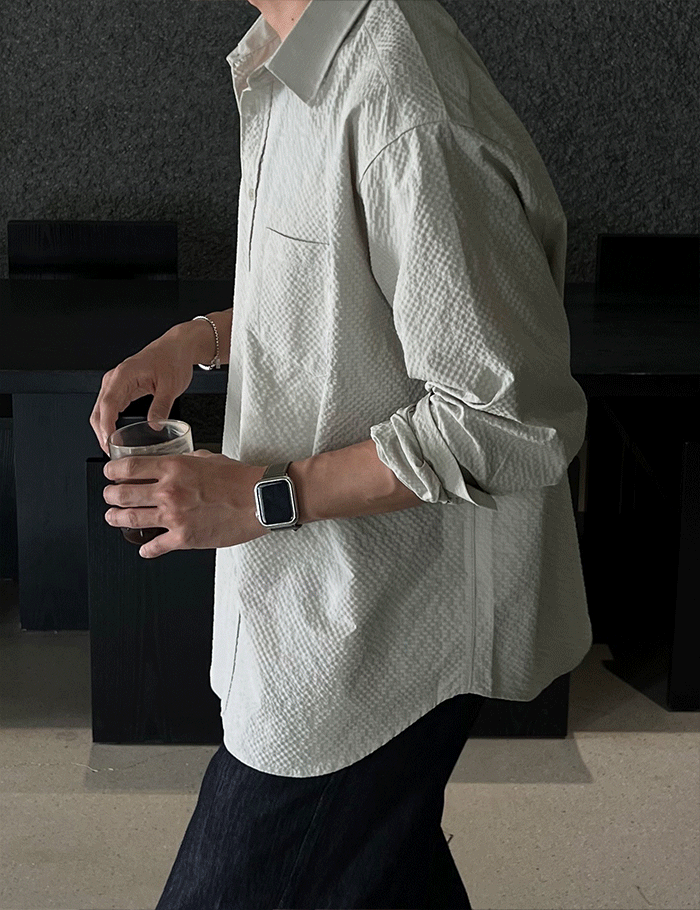 모그 시어서커 오버핏 셔츠 (5color)