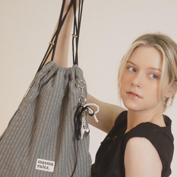 Gym sack string bag _ plaid check gray