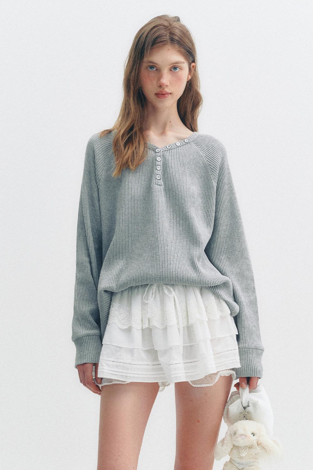 [2차: 8월 5일 예약배송] BUTTON BOXY WAFFLE T-SHIRT_TT5S214MG
