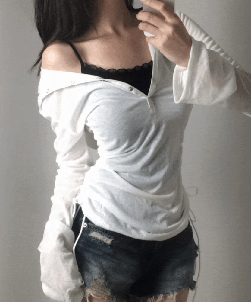 [살안타/-3kg여리핏] 하루 셔링 여리 후드 긴팔티 2ver.