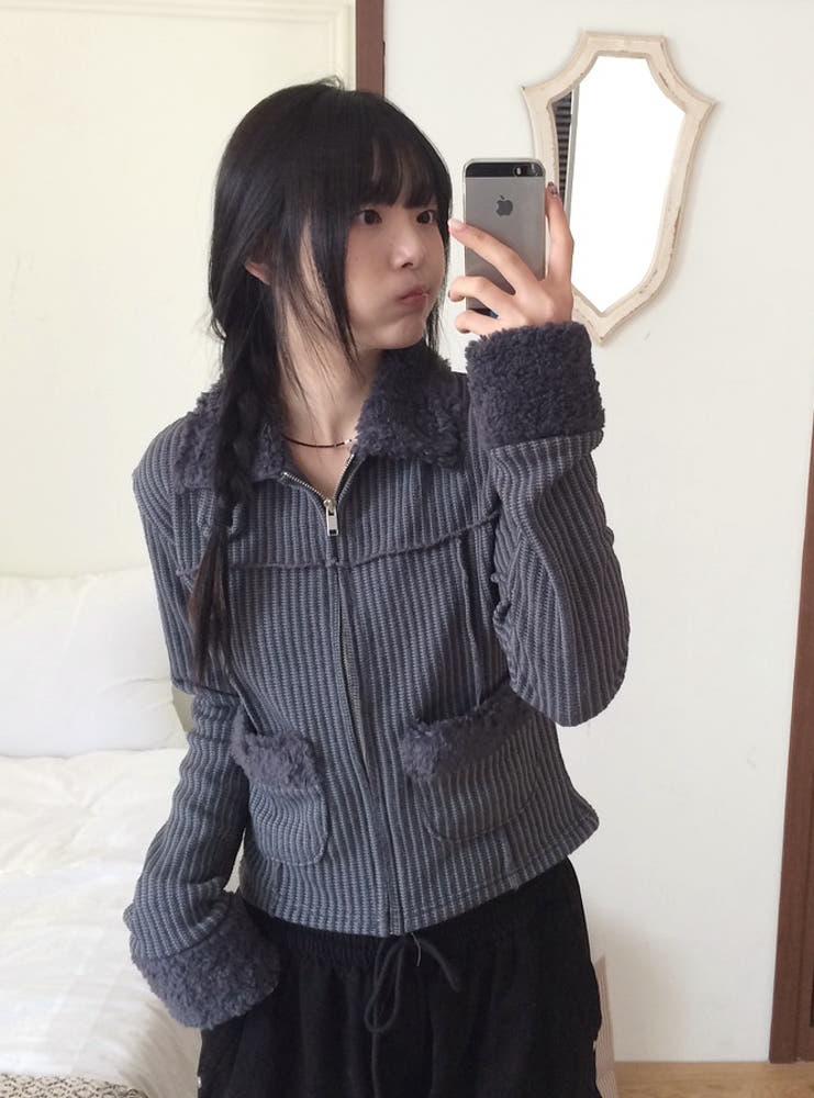 윈터 하이넥 버튼 골지 털 집업 (3color)