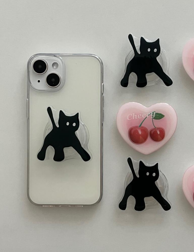블랙 고양이 체리 하트 아크릴 그립톡 스마트톡 핸드폰 거치대