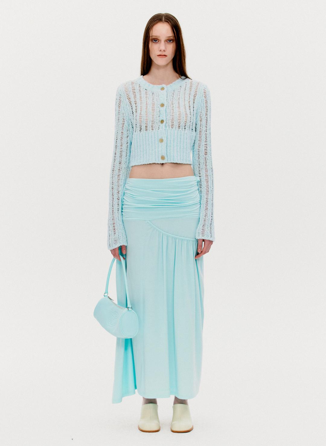 RUCHED WRAP MAXI SKIRT, SKY BLUE