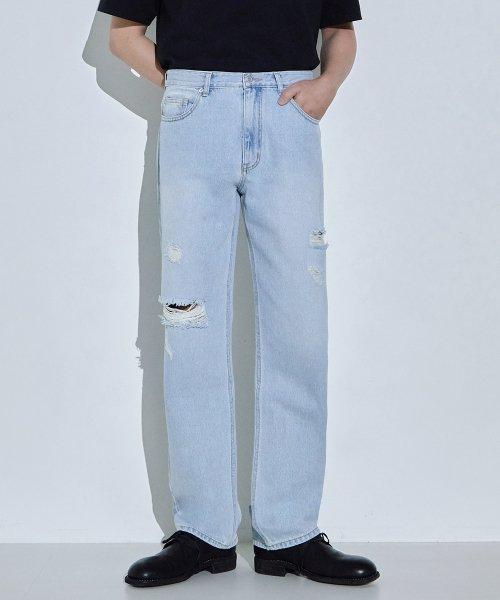 ODPL 와이드 데님 팬츠 데미지 Ver. 라이트블루