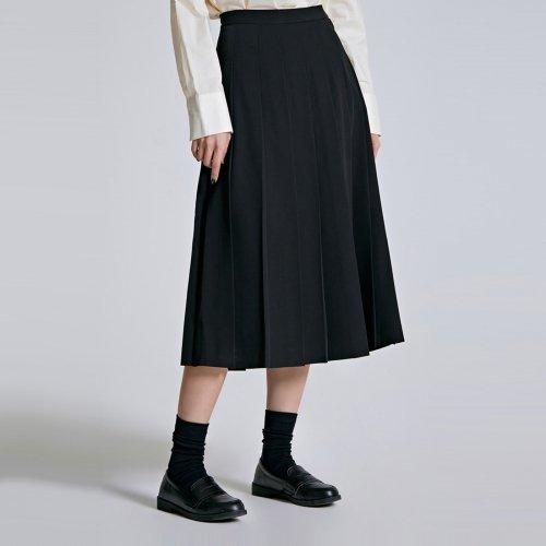 [포우먼] 플리츠 미디 스커트_SPWHC23W21