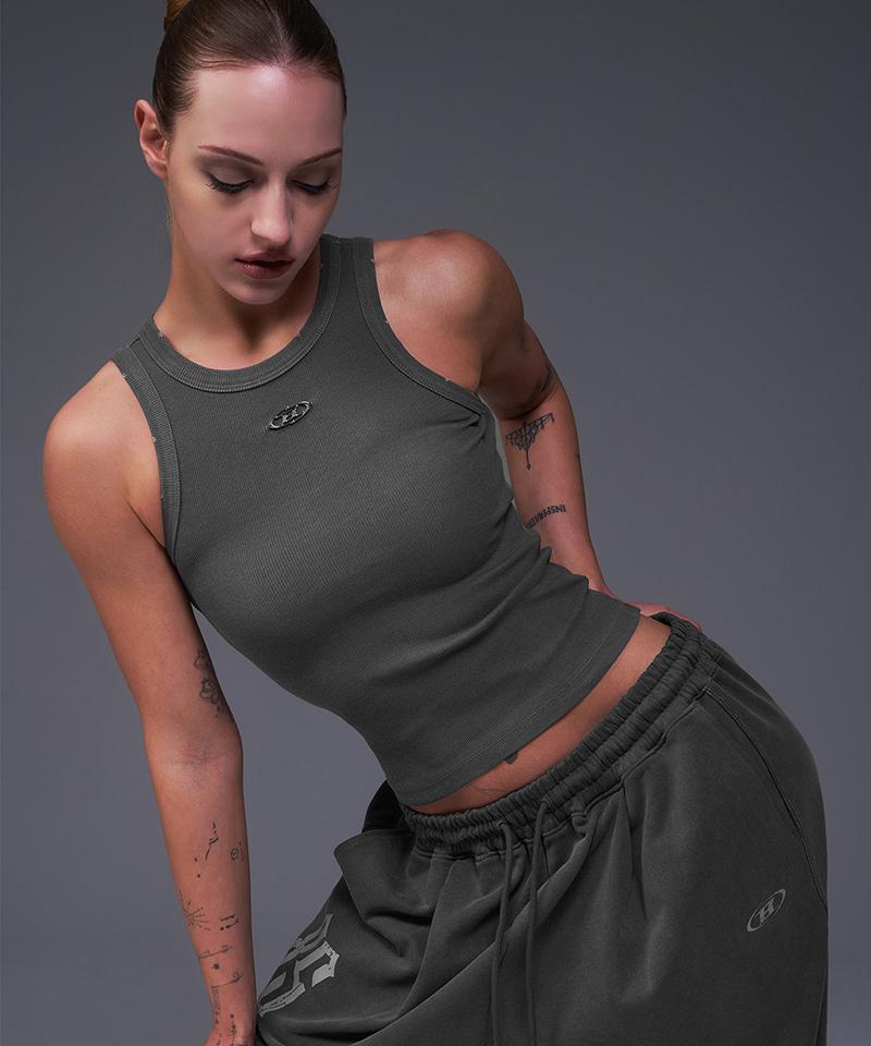 W B PENDANT PIGMENT RIBBED SLEEVELESS [CHARCOAL]