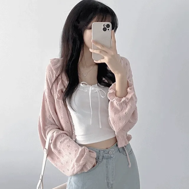 [당일발송/강력추천] 밀크 가디건 살안타템 크로쉐가디건 간절기 가을 가디건 데일리룩 발레코어 y2k (2colors)