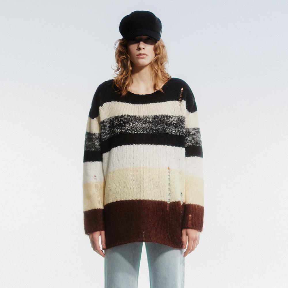 MULTI STRIPE KNIT SWEATER (BEIGE)