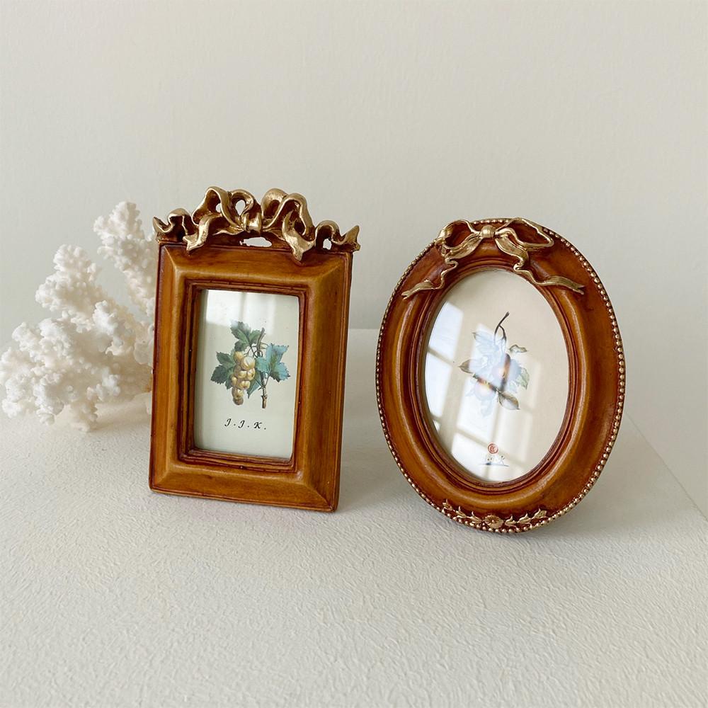 미니액자 우드컬러 엔틱 작은 리본 탁상용 아기 가족 사진