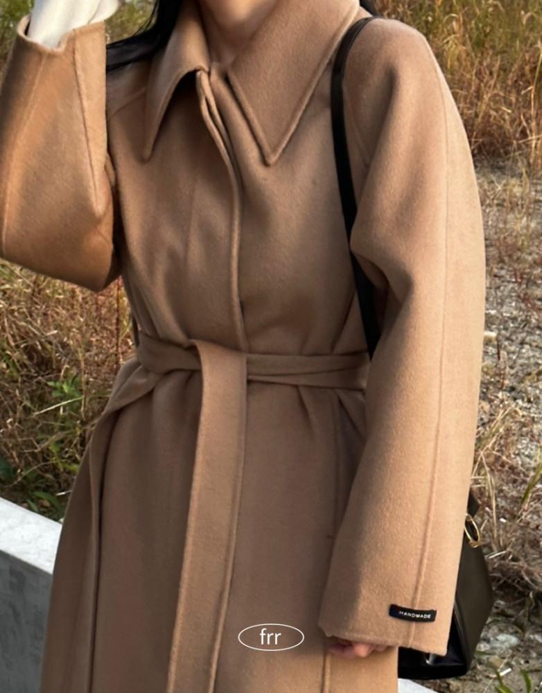 프리미엄 울100 빅카라 롱 스트랩 핸드메이드 코트 카멜